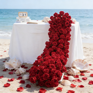DKB Camino de Flores Artificiales Personalizable, Hilera de Rosas Rojas de Seda para Decoración de Bodas, Guía de Camino, Caminos de Flores para Bodas - Product Image 1