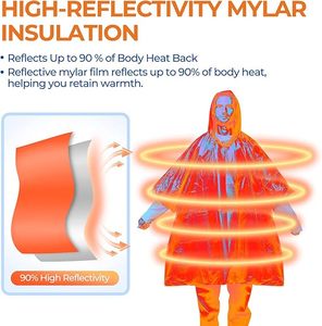 Emergency Reflective Mylar (95% PE+) <b>Blanket</b> Ponchos | Imported Waterproof Reusable Packable Survival Rain Poncho - Product Image 4