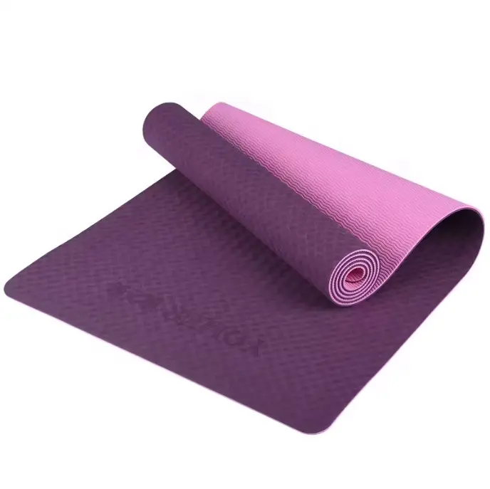 Ramah lingkungan lapisan ganda anti-selip TPE matras Yoga tali tahan air kebugaran rumah latihan Pilates Logo aman bahan TPE tebal