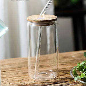 Gobelet en <span class=keywords><strong>Verre</strong></span> Personnalisé en Forme de Canette <span class=keywords><strong>avec</strong></span> Couvercle en Bambou et <span class=keywords><strong>Paille</strong></span>, Articles de Boisson Personnalisables pour Bière, Eau, Sodas - Product Image 5