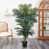 OH ART Vente en gros Palmier canne doré de 6,5 pieds pour décoration intérieure, avec troncs et feuilles réalistes, plante artificielle noire