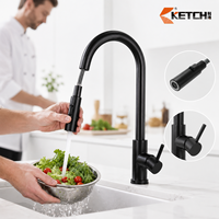 Robinet de cuisine moderne à col de cygne avec douchette extractible, monocommande, bec haut pivotant, en laiton