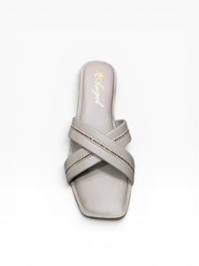 Womens White Glitter Cross Strap <b>Flat</b> Sandals Open <b>Toe</b> Slip On Casual Party Fashion Footwear for Ladies White PU Cross Strap - Product Image 5