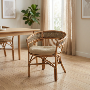 Modern Tufted Modular Rattan <b>Armchair</b> with Cushion Slat Back Handmade <b>Wood</b> Legs Leisure Living Room Chair Home Furniture - Product Image 1
