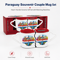 Ensemble cadeau de tasses à café en céramique personnalisables avec éléments de la ville du Paraguay, couple enlacé, tasse à lait en porcelaine
