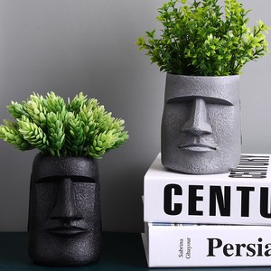 Top Rhyme Stone Face Vases Resin Planters For Indoor Desk Decor Modern Abstract Flower Pots With Green Plants And Dried Flowers - Product Image 2