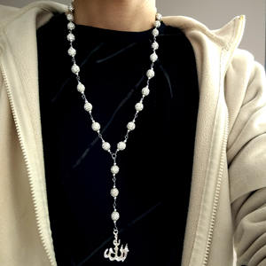 מחיר מפעל מחיר המפעל מצופה זהב jesus שרשרת שרשרת זהב צבעונית עם חיקוי פנינה סגנון אופנה - Product Image 2