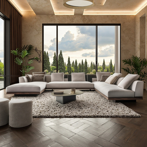 Modern L-Shaped <strong>White</strong> Corner Sectional Luxury Velvet Villa Italian Sofa 5-Seater Loveseat with Chaise Pillows - Product Image 4