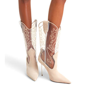 Botas Vaqueras de <span class=keywords><strong>Mujer</strong></span> con Diseño de Marca, Estilo 2026, Parte Superior de Gamuza y PVC - Product Image 6