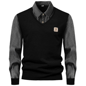 Maglione Pullover camicia a righe in <span class=keywords><strong>velluto</strong></span> a due pezzi da <span class=keywords><strong>uomo</strong></span> a maniche lunghe per autunno e inverno - Product Image 1