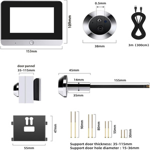 Caméra de porte intelligente Tuya avec audio unidirectionnel, <span class=keywords><strong>vision</strong></span> <span class=keywords><strong>nocturne</strong></span> sans fil 2.4G Wifi 1080P, écran LCD 5 pouces et batterie 10000 mAh - Product Image 6