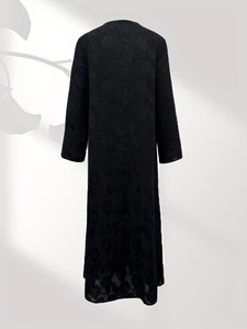 Chiffon Jacquard Open Top Abaya Set Unlined Semi Transparent Elegant Traditional Suitable All Seasons Modest Long Sleeve - Product Image 3