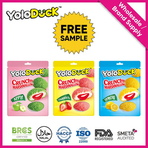 Bonbons fantaisie guimauves fourrées à la confiture acidulée, perles acidulées au citron, croûte croustillante, centre moelleux, bonbons en vrac, OEM pour distributeur YOLODUCK - Product Image 1