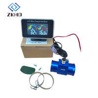 Voltmeter pengukur suhu air mobil, Voltmeter Digital LCD 12V 24V Universal 2 in 1 dengan adaptor biru 34mm Sensor 10mm untuk mobil truk