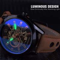 Forsining 3d Logo Design Creux Gravure Noir Boîtier Or Cuir Squelette Mécanique Montres Homme Marque de Luxe Heren Horloge