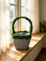 Panier à fleurs en mousse tressée grise avec poignée en mousse courbée, panier à plantes à base carrée pour la décoration florale de jardin intérieur