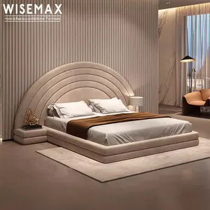 WISEMAX家具高端皮套床酒店家具实木定制织物皮革双特大婚礼床