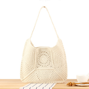 Nuevo bolso de paja cuadrado Granny 2025 para mujer, bolso grande de playa con una sola Correa, bolso de compras tejido de algodón - Product Image 1