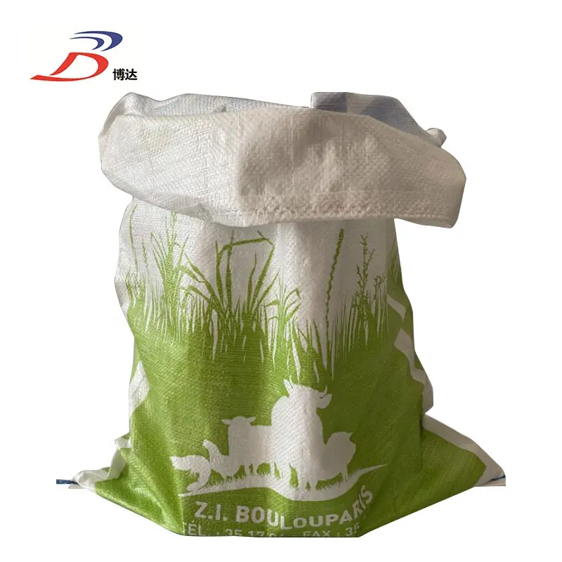 Sacs blancs imprimés en usine 20kg 25kg 50kg pour les stocks de sucre de sault fourrage maïs riz ensilage engrais pp sacs tissés