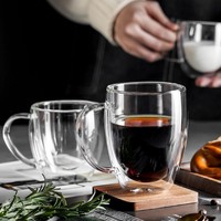 Mug à café moderne en verre borosilicate double couche avec poignée, résistant à la chaleur, transparent, isolation thermique, passe au lave-vaisselle, pour la maison