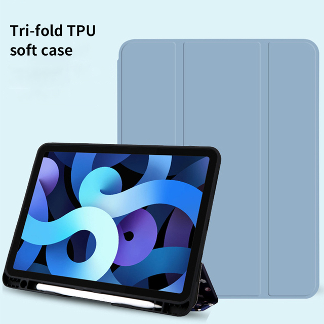 For Ipad Pro 11  Inch Case Soft Silicone case with Left Pencil Holder  (Tri-fold) Ipad  5th/4th 10.9 Case