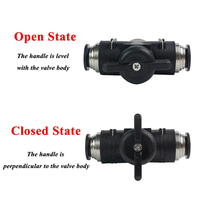 Vanne à boisseau sphérique pneumatique noire BUC-4mm/6mm/8mm/10mm/12mm à insertion rapide pour raccord de tuyau d'air en PU, avec limiteur de débit