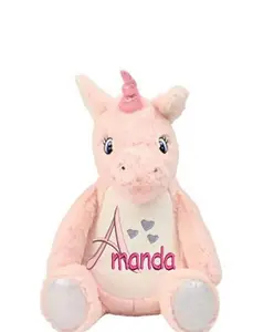 Removable White Happy One-horned unicorn hippo plush toy with super soft material embroidery toy