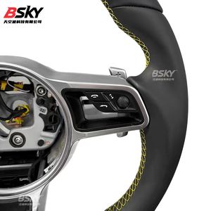 Volante Sportivo in Pelle Nappa Premium con Indicatore Giallo per <span class=keywords><strong>Porsche</strong></span> Macan Panamera 911 718 <span class=keywords><strong>918</strong></span> <span class=keywords><strong>Spyder</strong></span>, Aggiornamento da Vecchio a Nuovo - Product Image 2