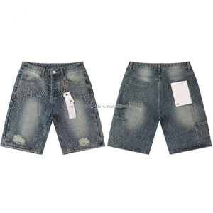 Shorts d'été déchirés et amples de haute qualité pour hommes, style streetwear hip-hop avec diamants - Product Image 2