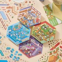 4 feuilles par paquet d'autocollants miniatures pour aménagement paysager Time Little House Series Stacked 3D Cabin Children's Fun Stickers