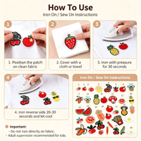 Lot de 26 écussons thermocollants à motifs de fruits pour vêtements, chapeaux, sacs, chaussettes, pour cadeaux DIY, décoration d'activités commerciales, personnalisation d'uniformes