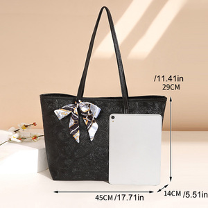 Facile da prendere senza cerniera di grande capacità Design semplice Tote Bag da donna Laptop in pelle intagliata con motivi a tracolla senza sciarpa di seta - Product Image 3