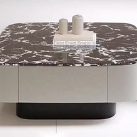 Zayshine Italien De Luxe En Bois Massif Base Table Basse Quartz Dalle Carré Salon Meubles Ensemble De Stockage Simplicité Théière