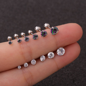Stainless Steel 3-Claw CZ Piercing <b>Earrings</b> | Minimalist Multicolor <b>Studs</b> for Cartilage <b>Helix</b> Lobe | 2mm to 5mm Sizes - Product Image 5