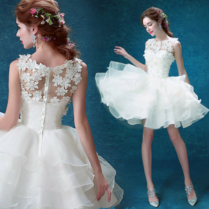 Gaun Pengantin Mini Renda Putih Gaun Pernikahan Pendek Elegan Gaun Wanita Pesta Koktail Pengiring Pengantin - Product Image 1