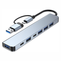 Hub USB C 7 en 1 en aluminium avec ports USB 3.0 et USB 2.0, chargeur PD 60W pour appareils de type C