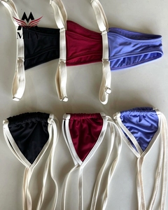 Maillots <span class=keywords><strong>de</strong></span> <span class=keywords><strong>bain</strong></span> triangle MLY pour femmes, nouveau style, couleur unie, rembourrés et froncés, avec bas string - Product Image 6
