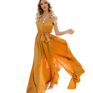 Robe longue sans manches à col en V avec fente haute, taille naturelle respirante pour femmes, robes de cocktail - Product Image 5
