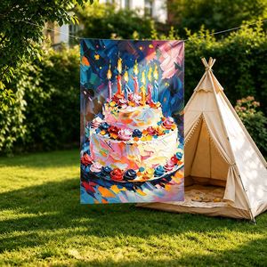 Fondo Artístico 3D para Pastel de Cumpleaños, Paleta de Colores Rosa, Tapiz de Pintura al Óleo, Accesorios para Fotos de Niños - Product Image 2