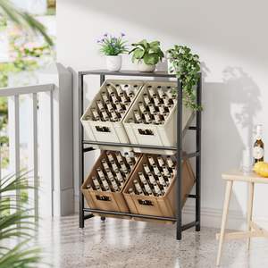 4 Boxes Black Metal Storage Rack Space-Saving 2-Level Beverage Shelf <strong>Drink</strong> <strong>Crate</strong> Stand for Living Room <strong>Drinks</strong> Water Storage - Product Image 2
