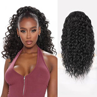 Chignon queue de cheval en fibre haute température, style Afro crépu bouclé, petites boucles volumineuses, avec cordon de serrage réglable, pour le marché transfrontalier Europe-Amérique