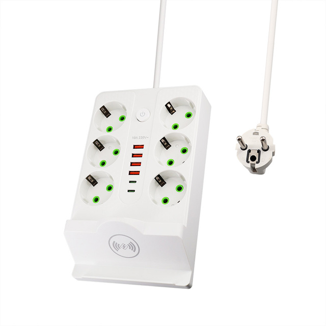 New Design European Power Strip 6 Outlets With USB TYPE C Mobile Phone Wireless Charging for EU Market