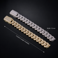 Bracelet Bling Cuban Link en Laiton avec Zircon 5A, Bijoux Hip-Hop, Prix Usine, Longueur Personnalisée, Maillons Cubains Miami de 15mm