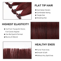 Extensions de cheveux humains Remy vierges russes bruts de 22 pouces, alignées aux cuticules, avec pointes plates en kératine pour pose à la kératine