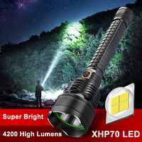 Senter LED Aluminium paduan, Senter LED darurat XHP70 dapat diisi ulang 4200 Lumens Super terang