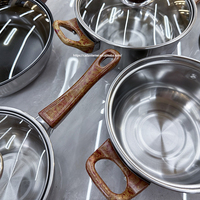 Batterie de cuisine antiadhésive en acier inoxydable pour casseroles et poêles avec manche en bois, meilleure qualité