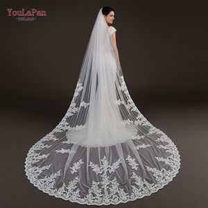 Ylapan v67 शानदार कैथेड्रल कैब्रिडल घूंघट एकल परत हस्तनिर्मित कढ़ाई फीता 3 मीटर लंबी क्रीम सफेद शादी का घूंघट - Product Image 3