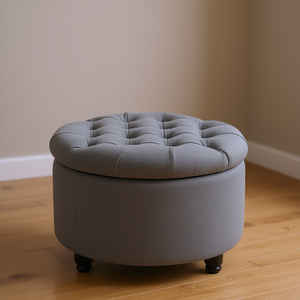 Modern Grey Linen Touch Tufted <b>Storage</b> Ottoman Bench Living Room Home Furniture - Product Image 2