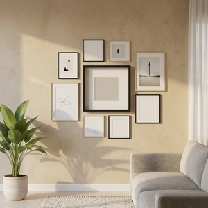 <span class=keywords><strong>Cadre</strong></span> <span class=keywords><strong>photo</strong></span> classique en bois noir avec passe-partout blanc et verre pour l'affichage mural en galerie, idéal pour la décoration intérieure - Product Image 6