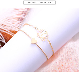 2025 nouvelle personnalité féminine Simple creux <span class=keywords><strong>Lotus</strong></span> <span class=keywords><strong>coeur</strong></span> <span class=keywords><strong>Bracelet</strong></span> main ornements 2 ensembles de <span class=keywords><strong>Bracelet</strong></span> <span class=keywords><strong>femme</strong></span> en gros - Product Image 3